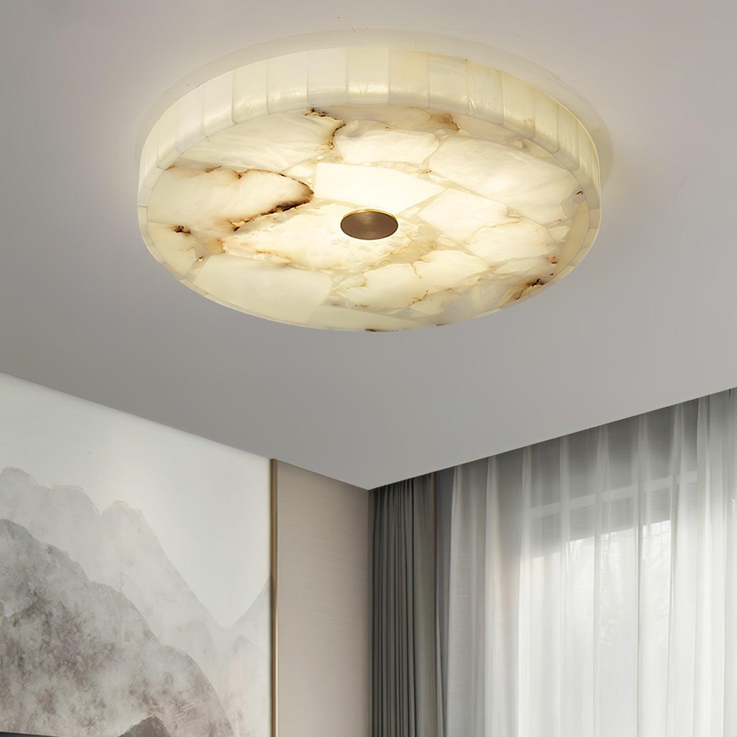 Stylish Round Ceiling Light – Alabaster Flush Mount Fixture