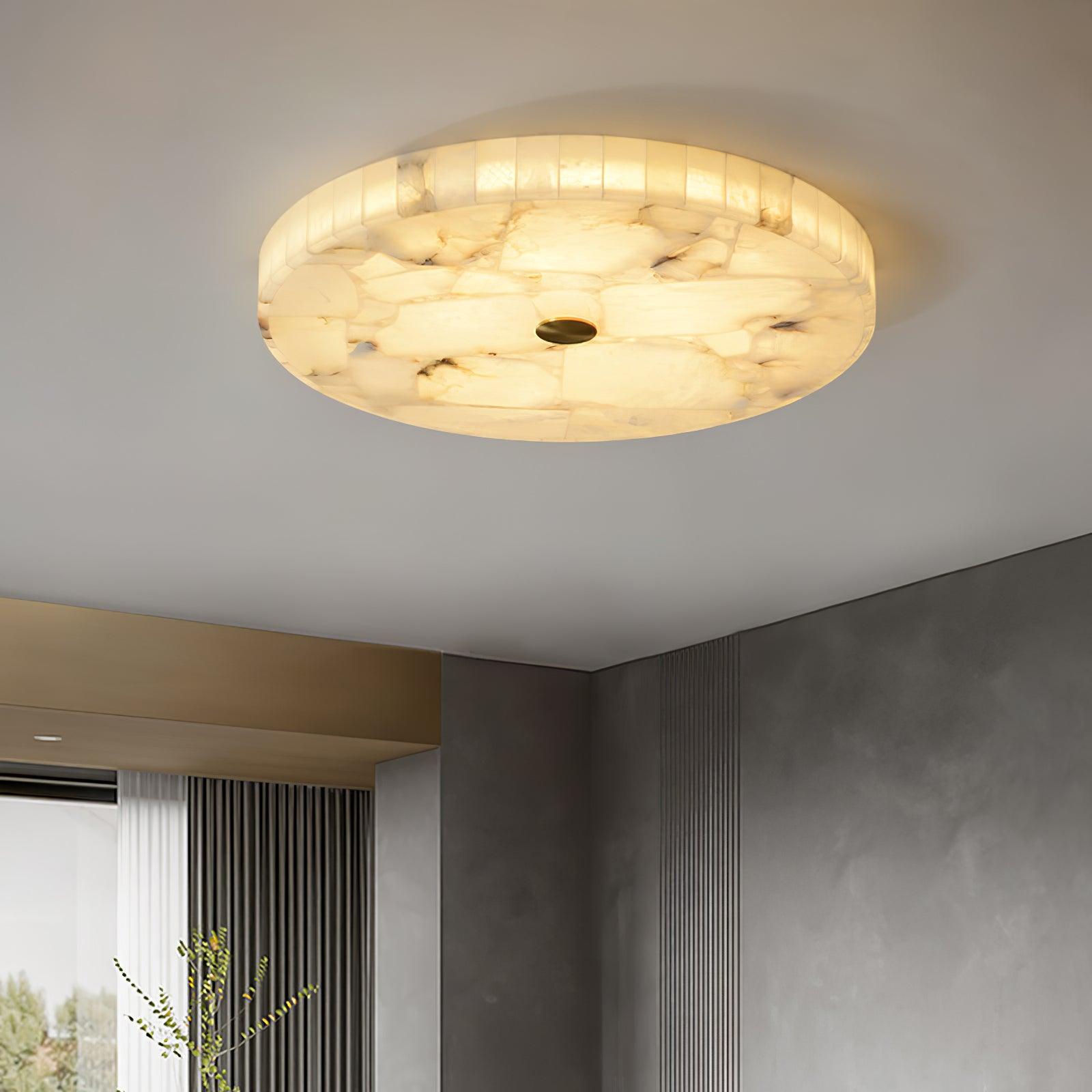 Stylish Round Ceiling Light – Alabaster Flush Mount Fixture