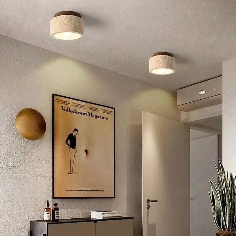 Travertine LED Ceiling Lamp – Minimalist Recessed Light