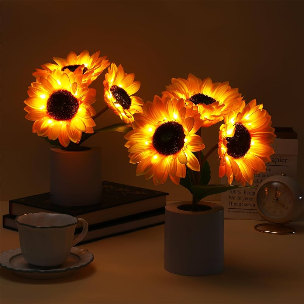 Decorative Sunflower LED Table Lamp – Bright & Sparkling Floral Accent Light - Atelier Dubois Paris