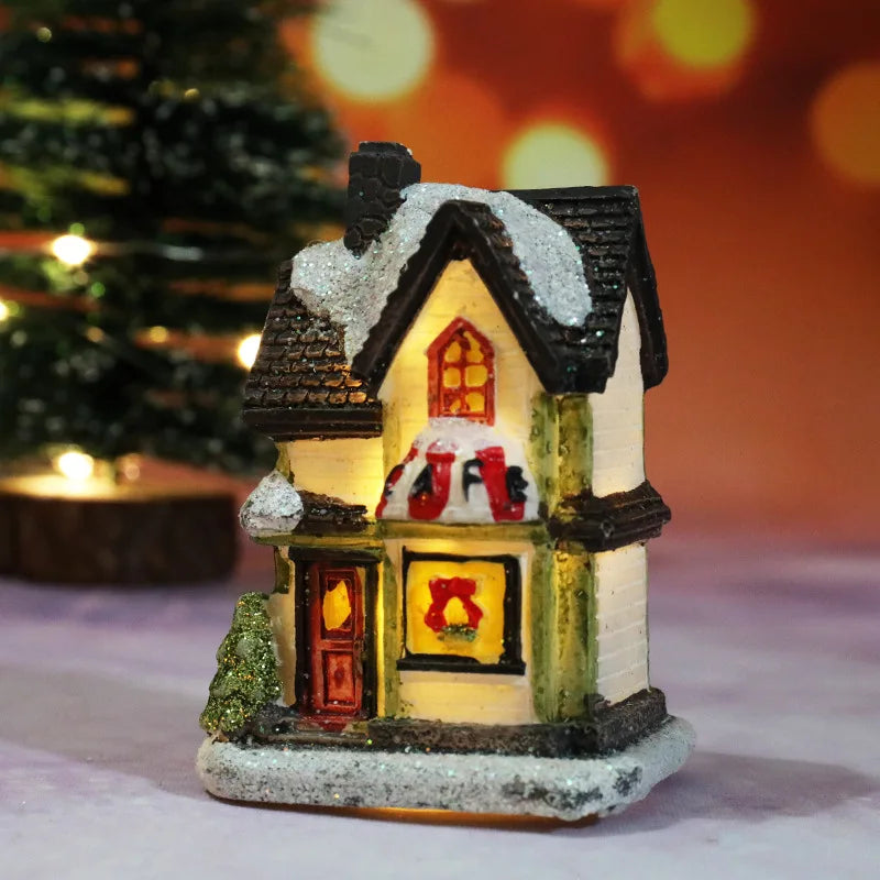 LED Christmas House Statue Table Lamp | Battery-Operated Christmas Lighting