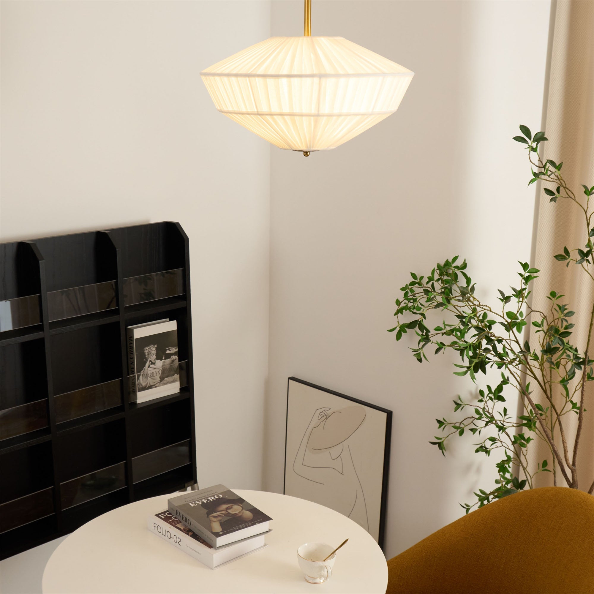 Ivory White Fabric Shade Ceiling Light – Flush Mount with Iron Base