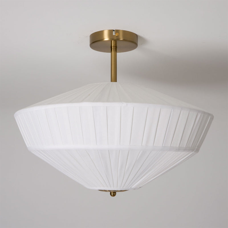 Ivory White Fabric Shade Ceiling Light – Flush Mount with Iron Base