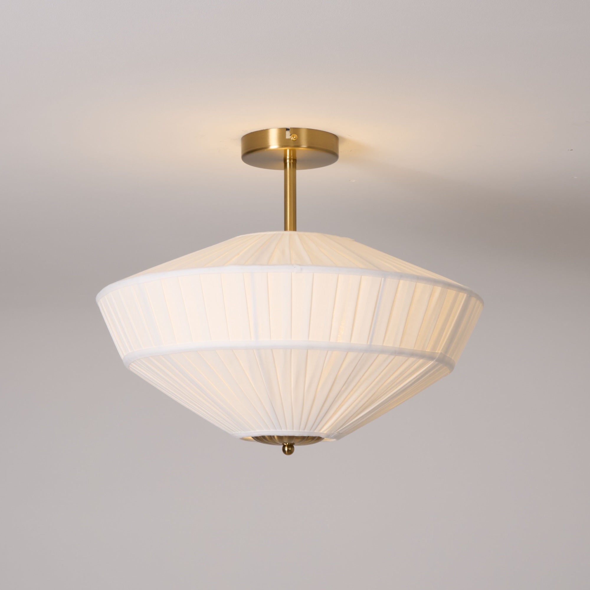 Ivory White Fabric Shade Ceiling Light – Flush Mount with Iron Base