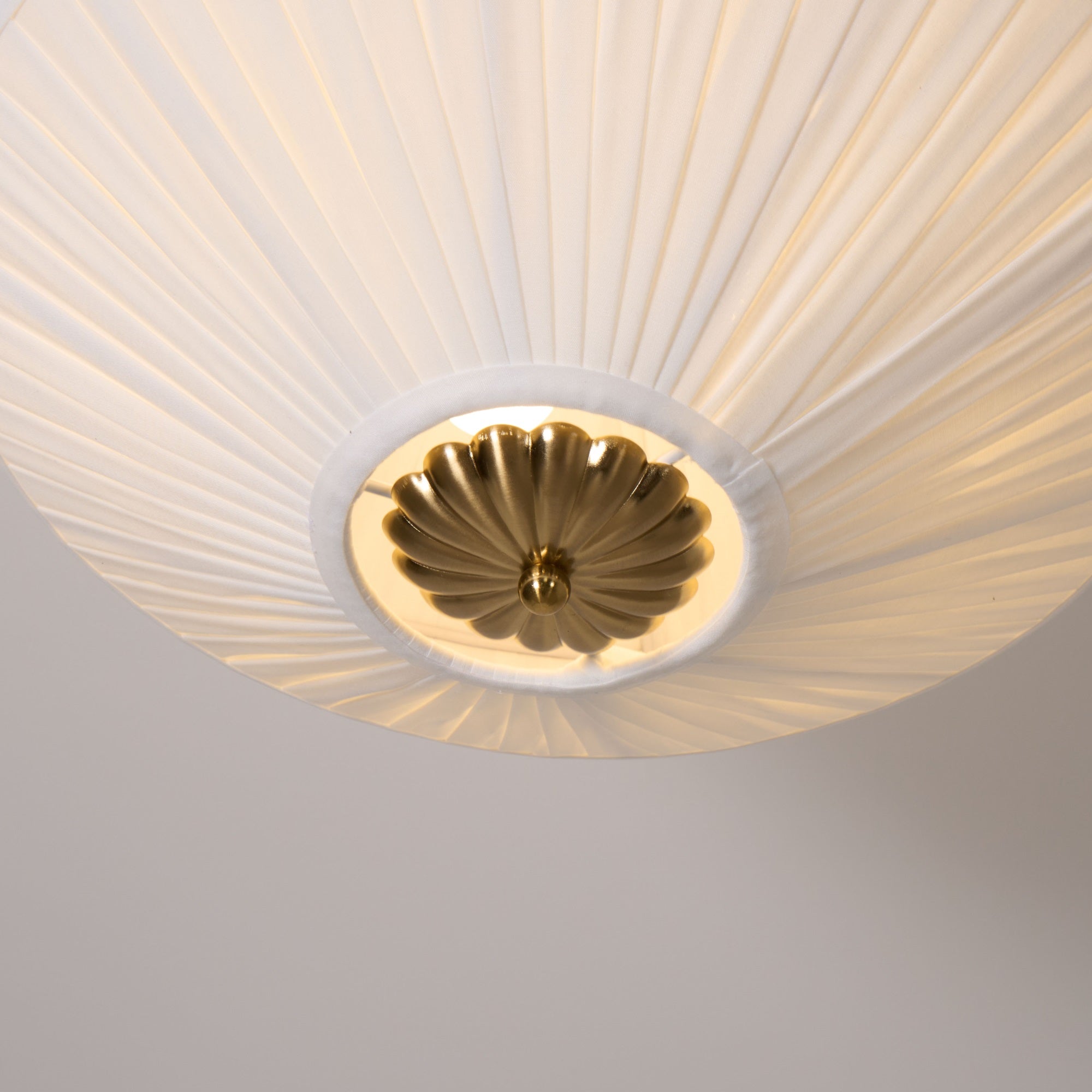 Ivory White Fabric Shade Ceiling Light – Flush Mount with Iron Base