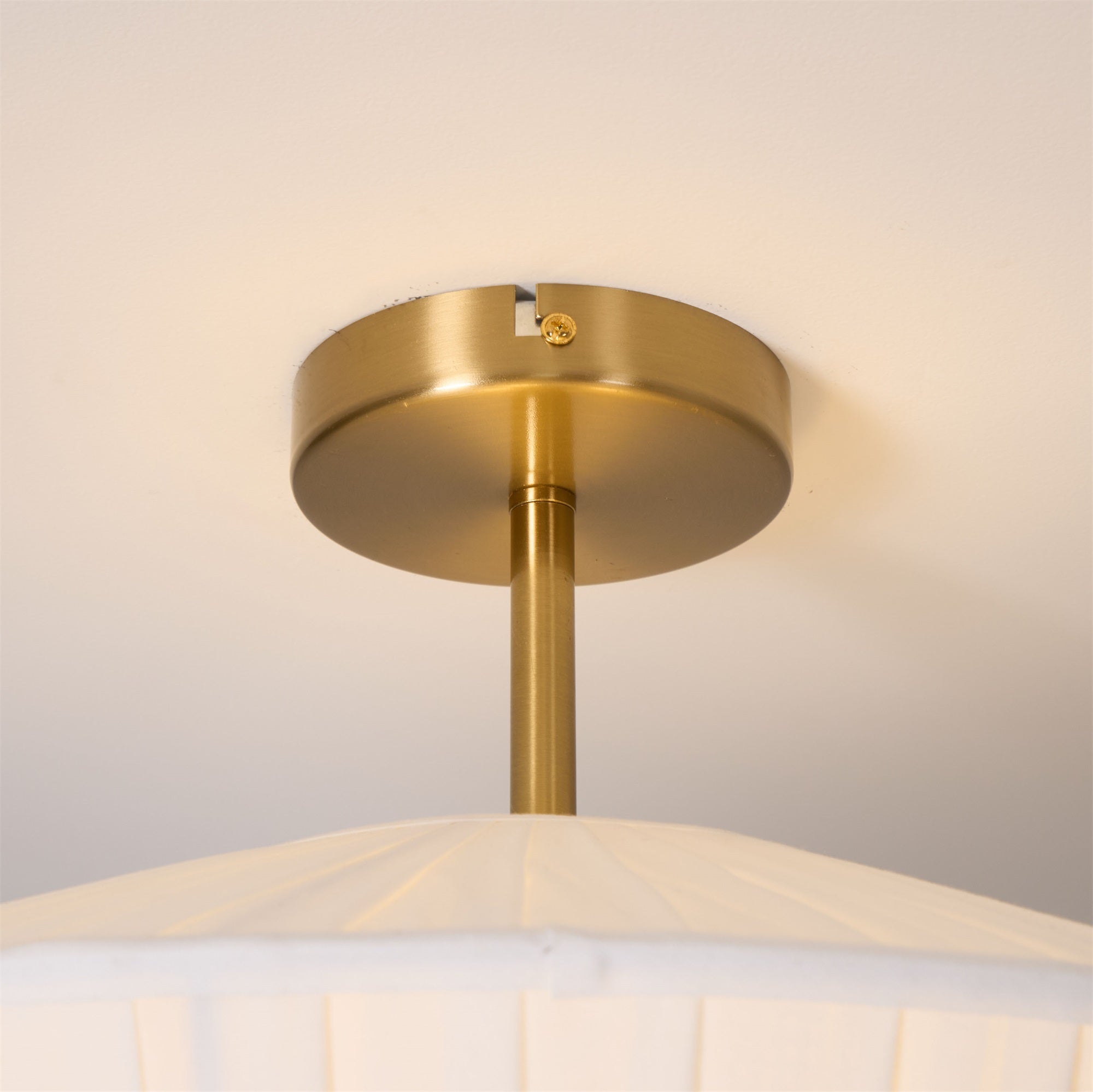 Ivory White Fabric Shade Ceiling Light – Flush Mount with Iron Base