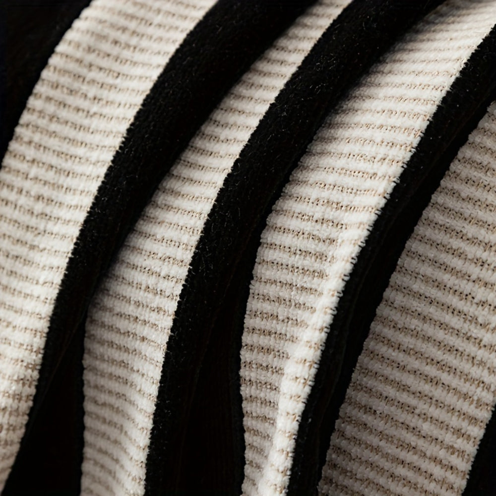 Cozy Black and White Striped Chenille Sofa Throw with Textured Weave