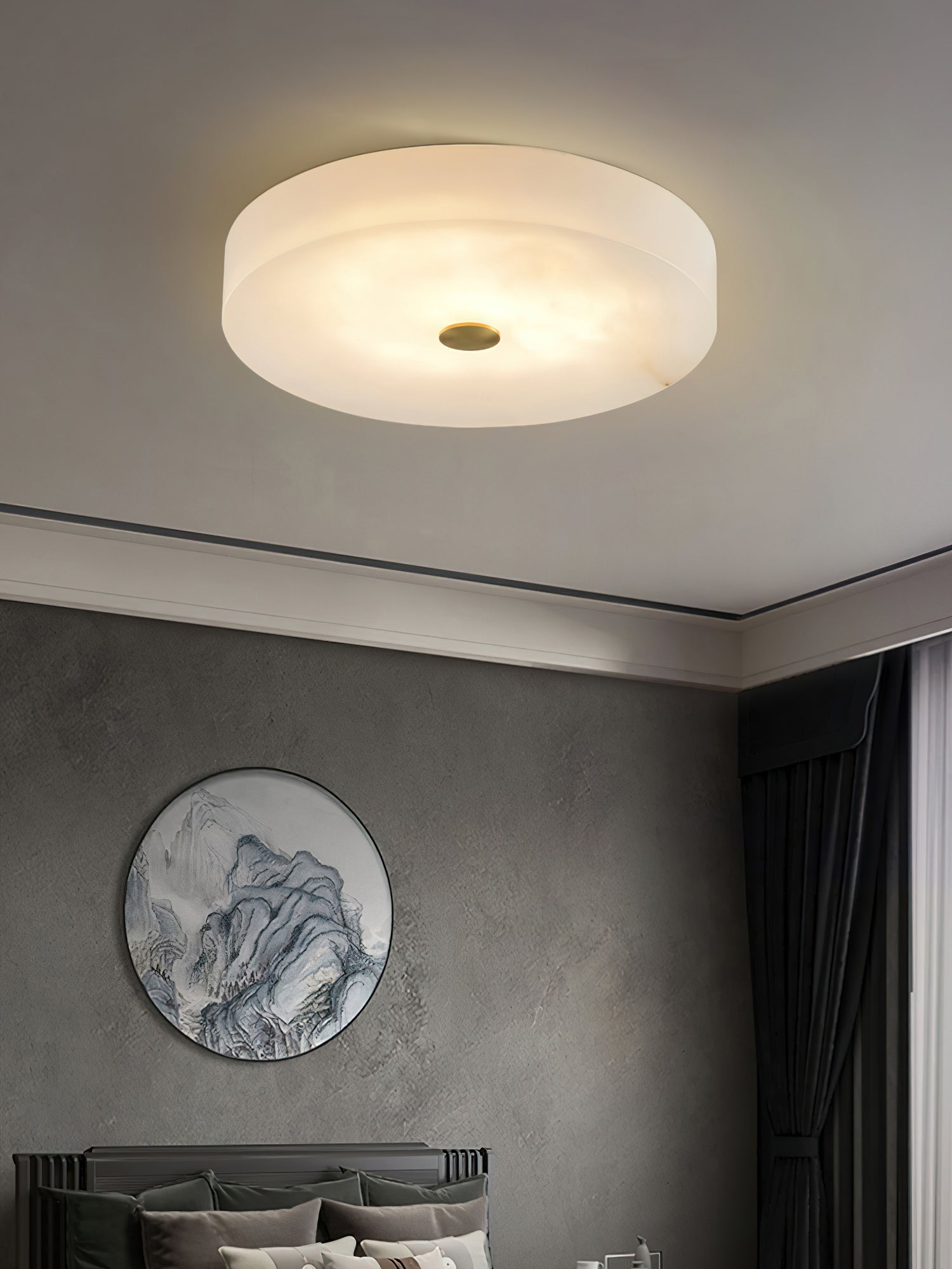 Alabaster Stone Ceiling Lamp – Warm Glow with Brass Accents