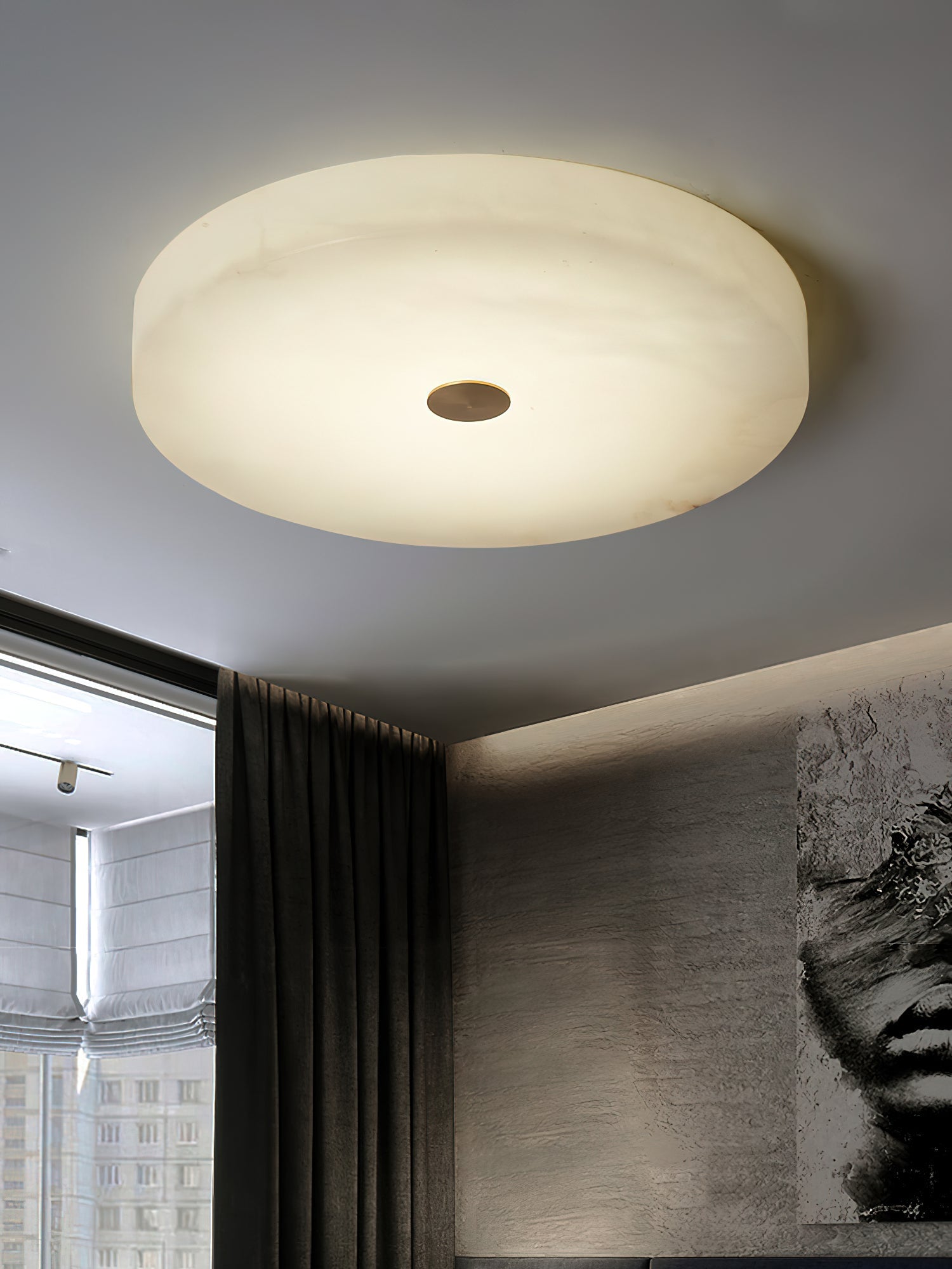 Alabaster Stone Ceiling Lamp – Warm Glow with Brass Accents
