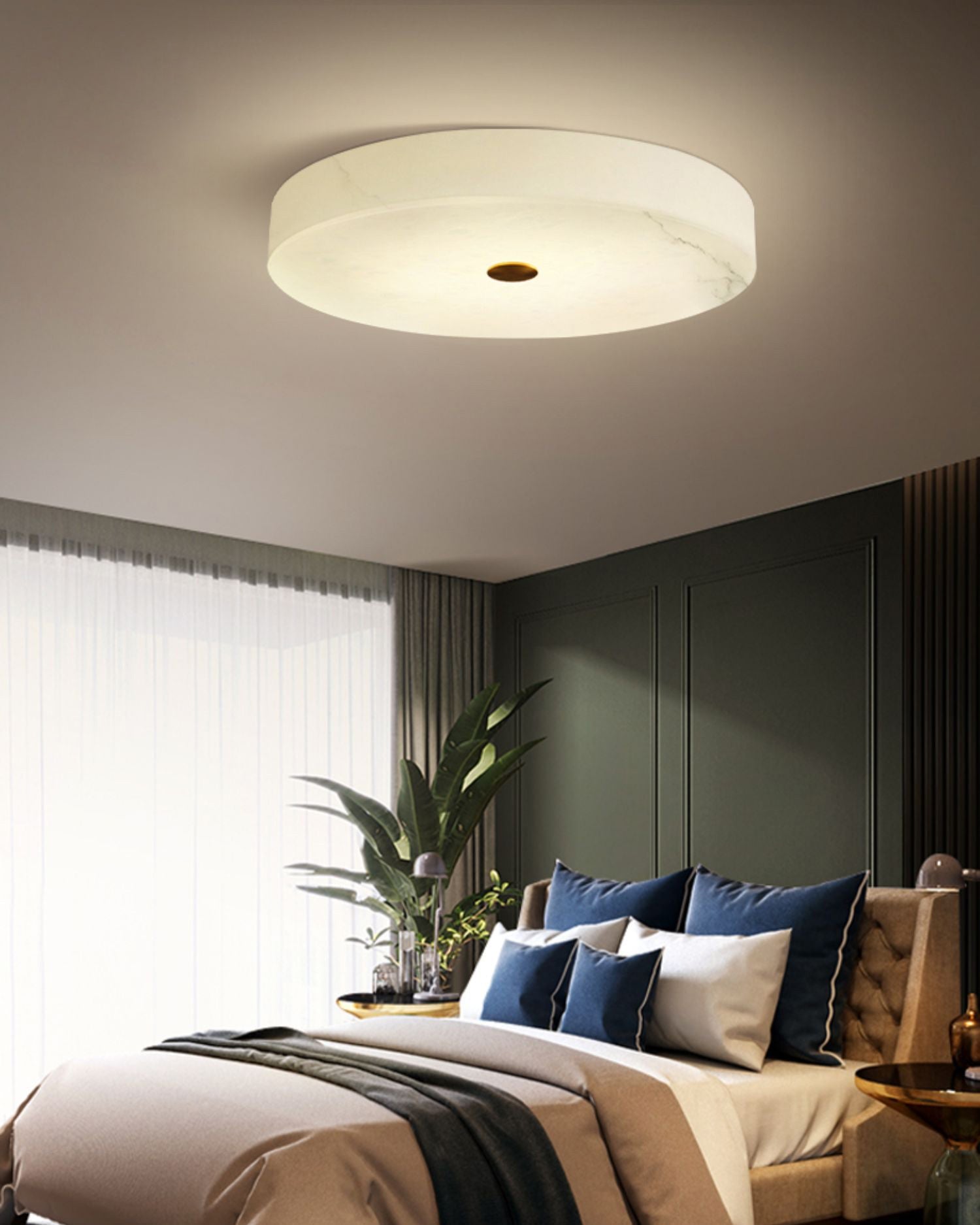 Alabaster Stone Ceiling Lamp – Warm Glow with Brass Accents