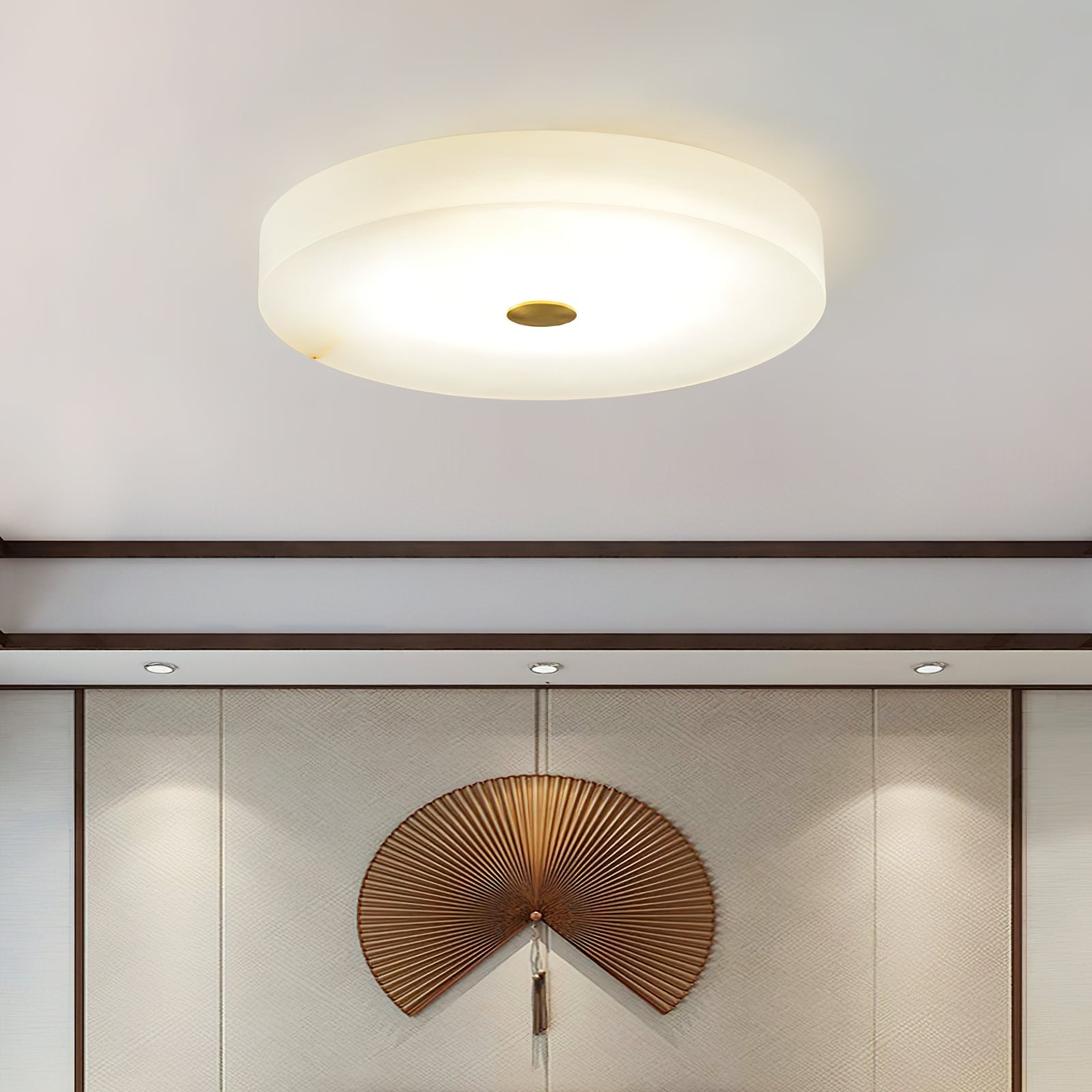 Alabaster Stone Ceiling Lamp – Warm Glow with Brass Accents