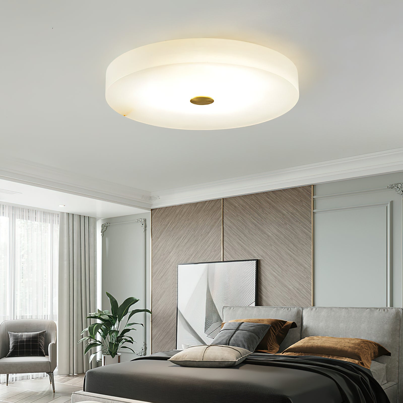 Alabaster Stone Ceiling Lamp – Warm Glow with Brass Accents