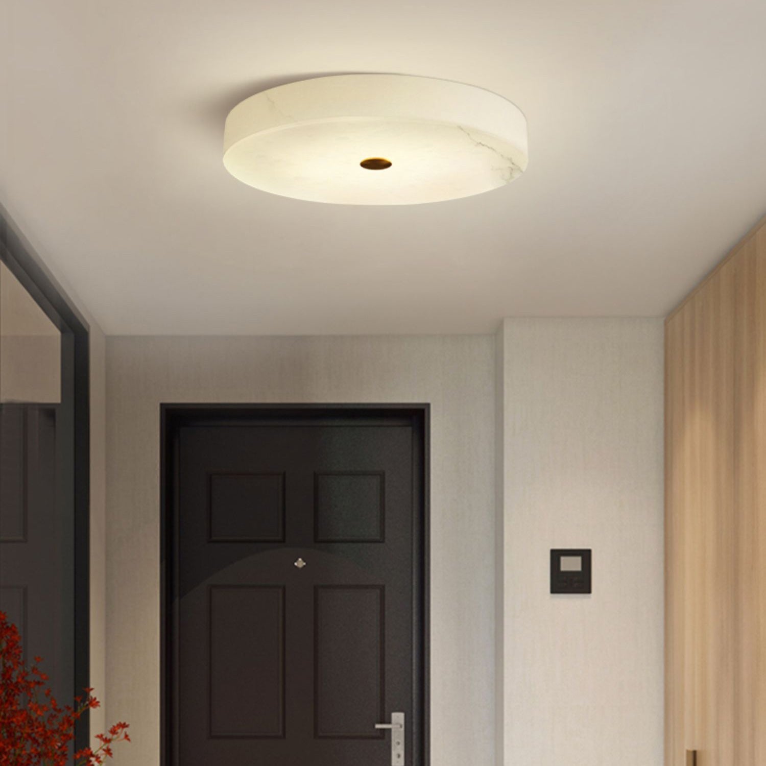 Alabaster Stone Ceiling Lamp – Warm Glow with Brass Accents