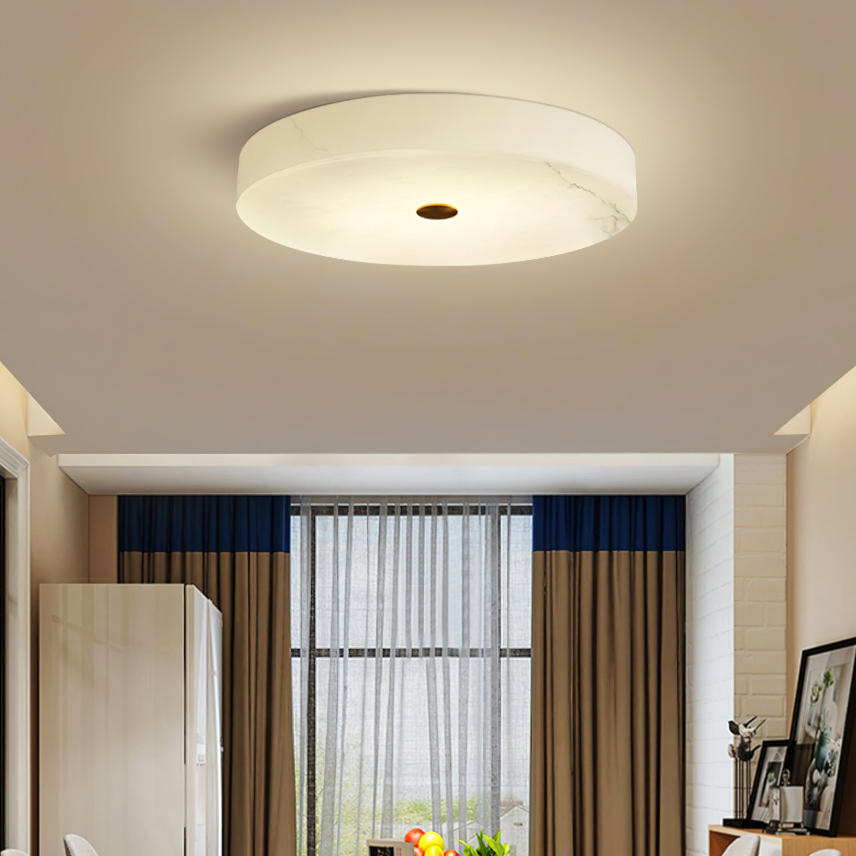 Alabaster Stone Ceiling Lamp – Warm Glow with Brass Accents