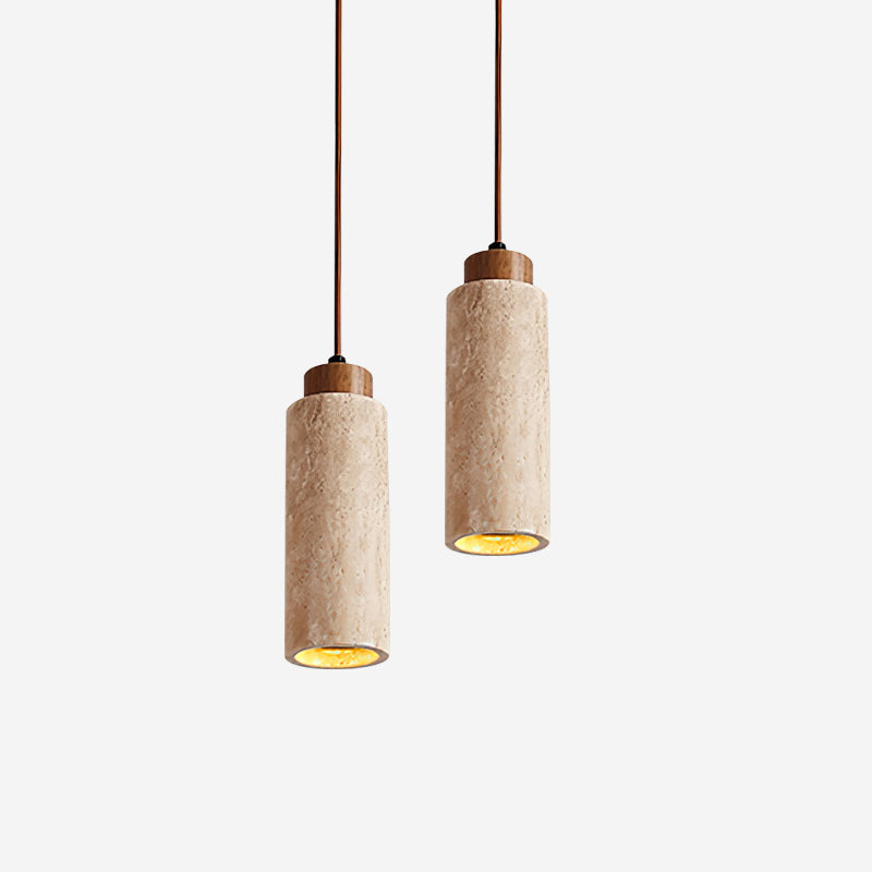 Stylish Wood & Travertine Ceiling Pendant – Adjustable Hanging Light