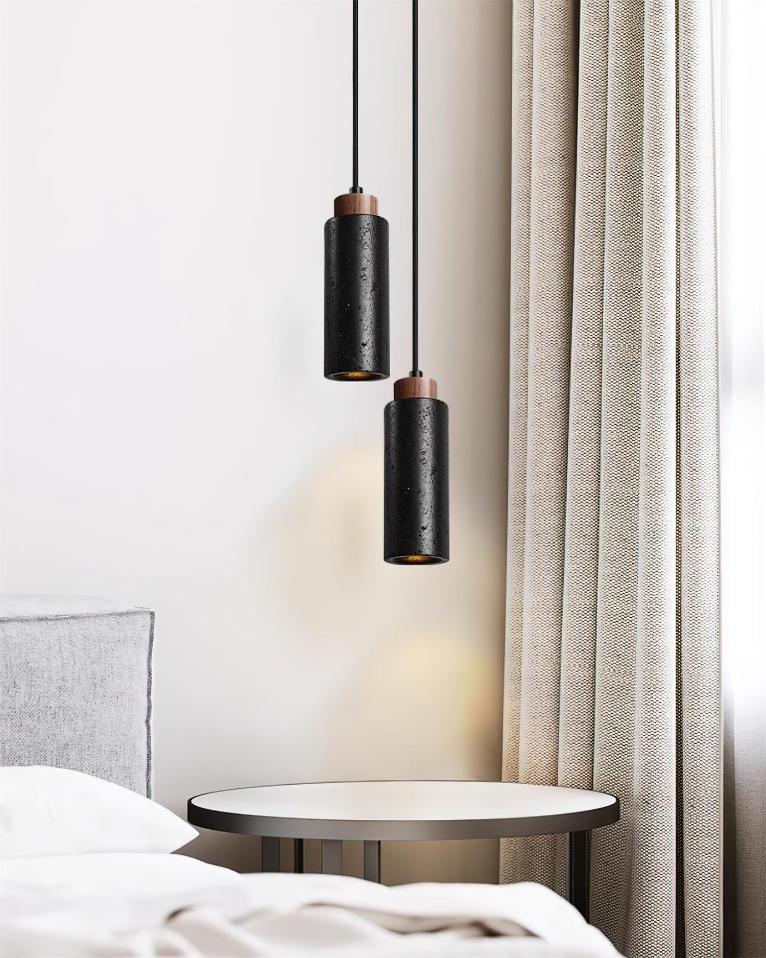 Stylish Wood & Travertine Ceiling Pendant – Adjustable Hanging Light