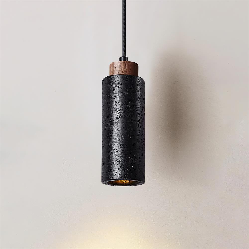 Stylish Wood & Travertine Ceiling Pendant – Adjustable Hanging Light