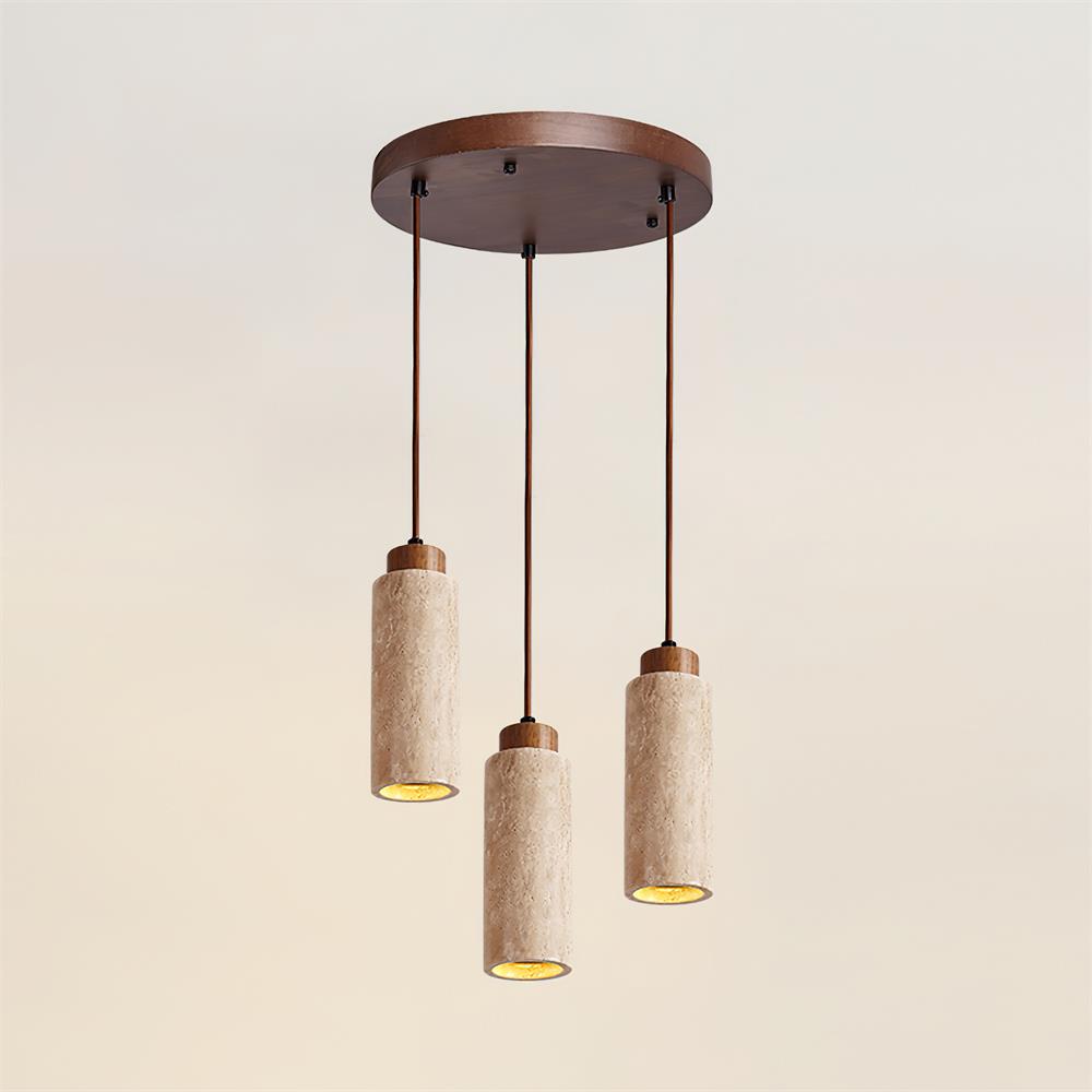 Stylish Wood & Travertine Ceiling Pendant – Adjustable Hanging Light