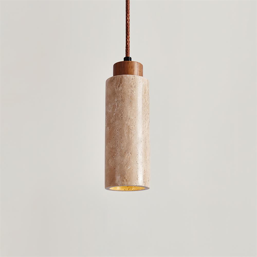 Stylish Wood & Travertine Ceiling Pendant – Adjustable Hanging Light