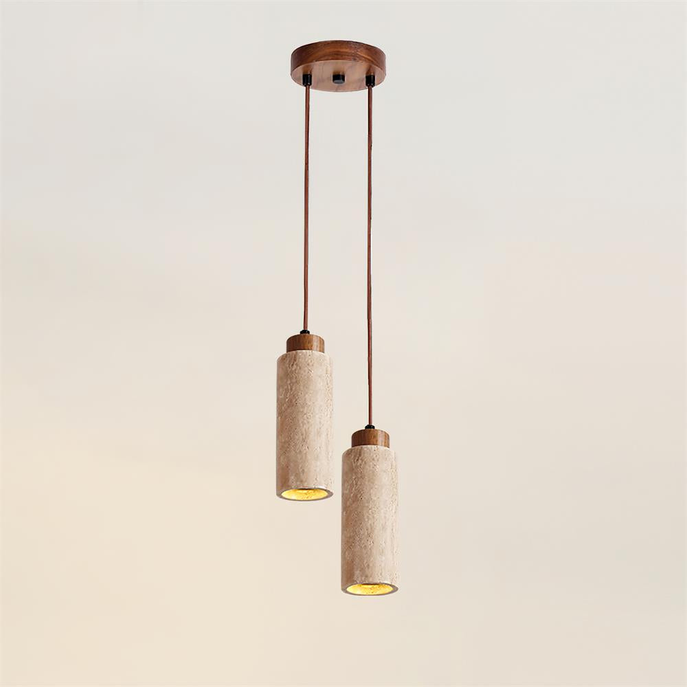 Stylish Wood & Travertine Ceiling Pendant – Adjustable Hanging Light