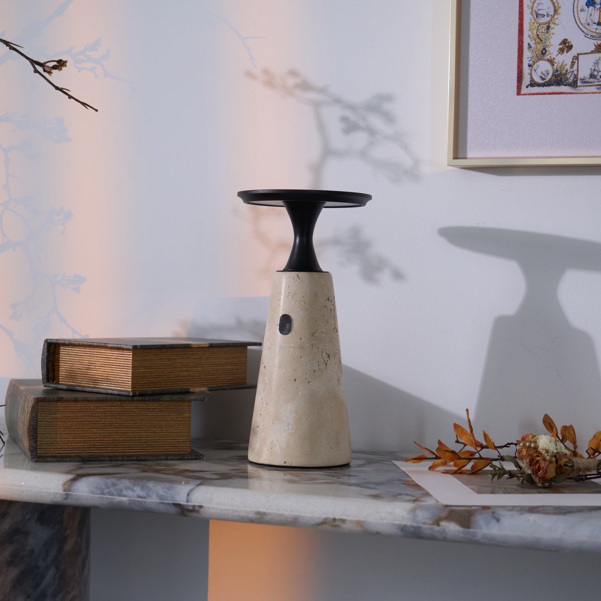 Portable Travertine LED Table Lamp – Touch Control, USB Rechargeable
