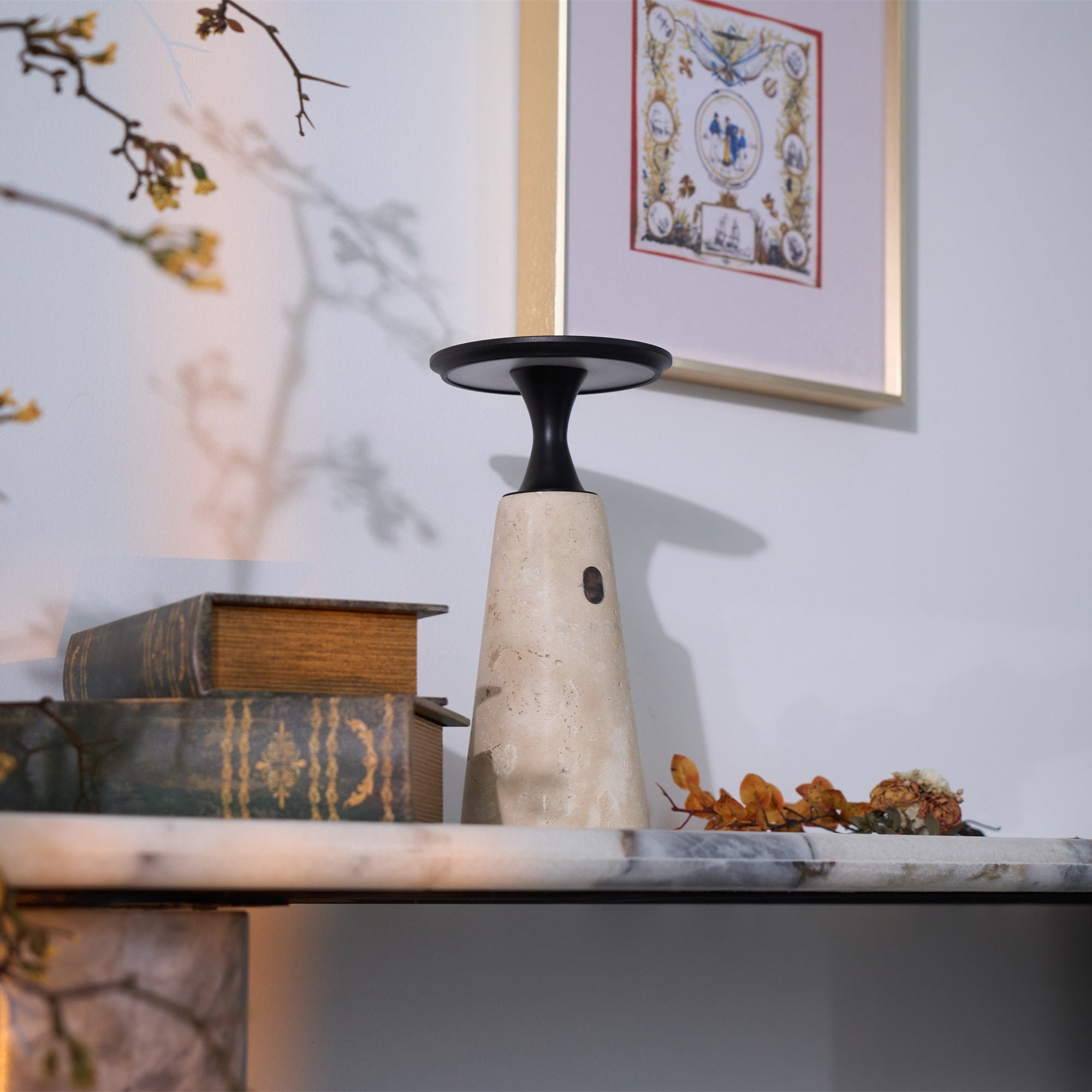 Portable Travertine LED Table Lamp – Touch Control, USB Rechargeable