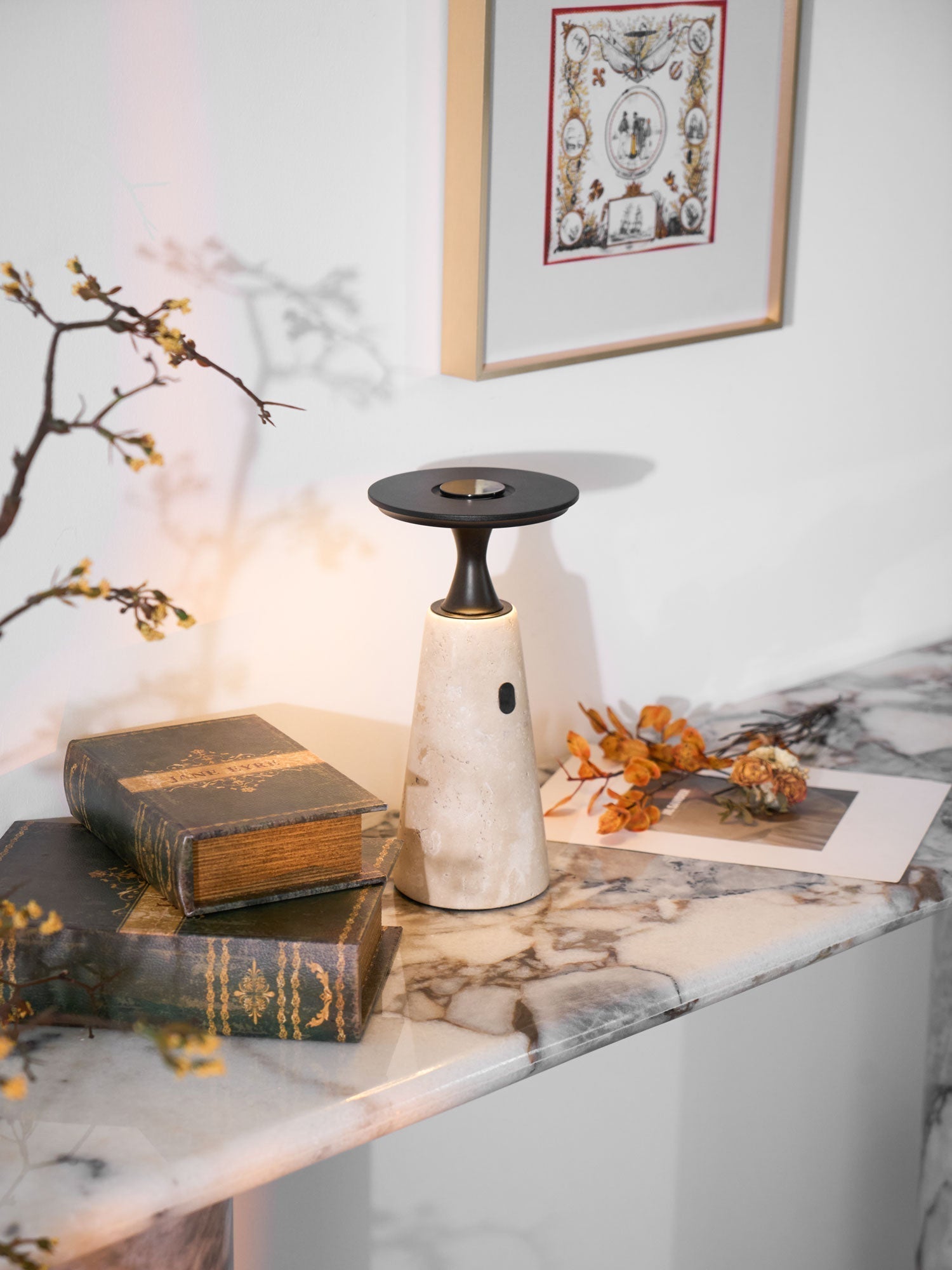 Portable Travertine LED Table Lamp – Touch Control, USB Rechargeable