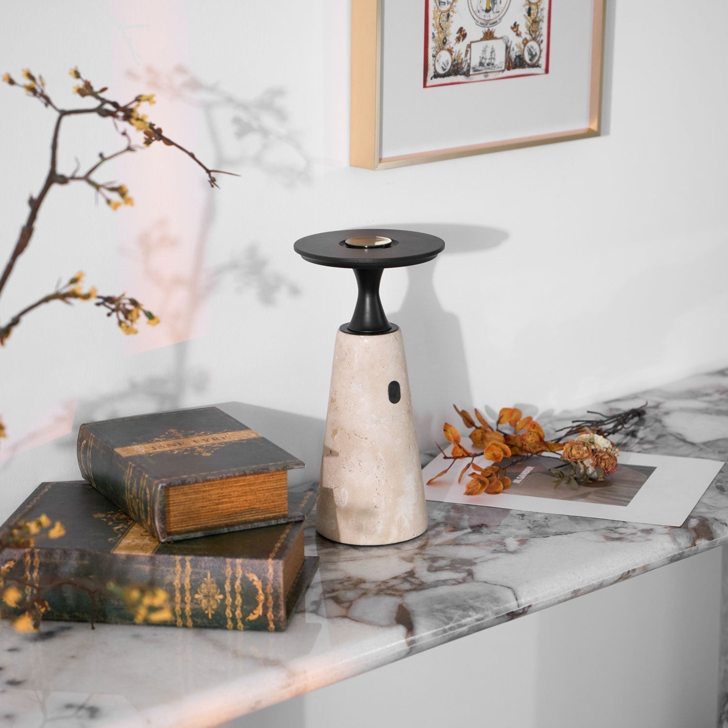 Portable Travertine LED Table Lamp – Touch Control, USB Rechargeable