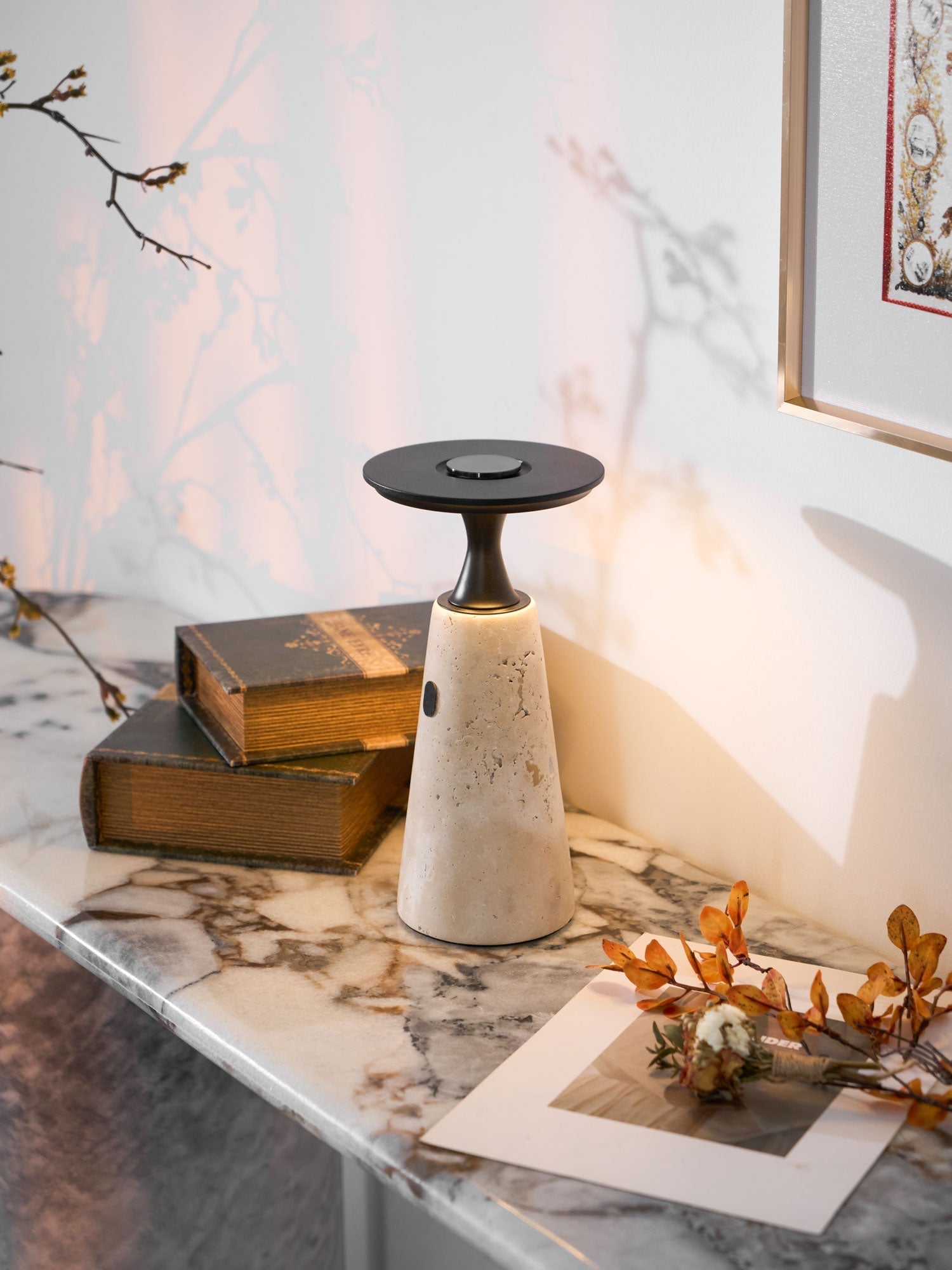 Portable Travertine LED Table Lamp – Touch Control, USB Rechargeable