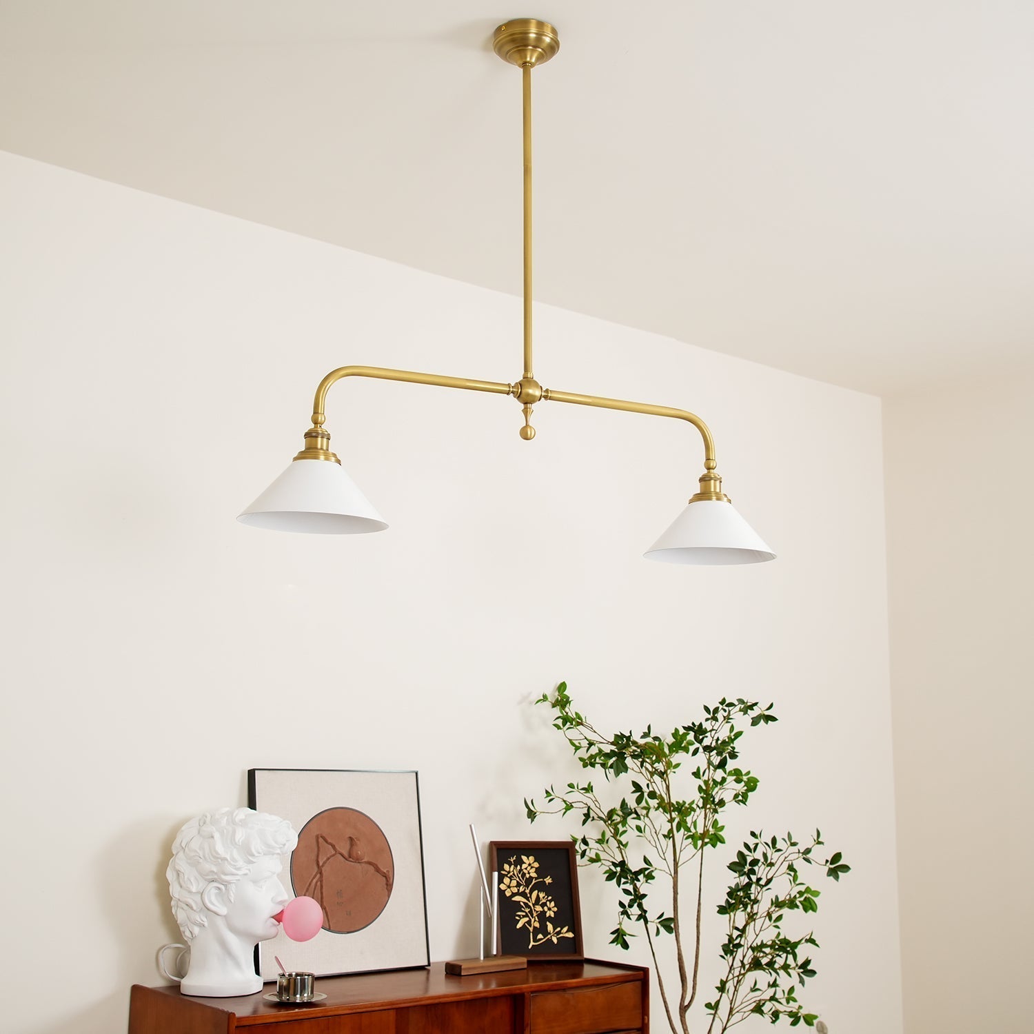 Double Head Pendant Lamp - Ceramic Shade Lighting Fixture