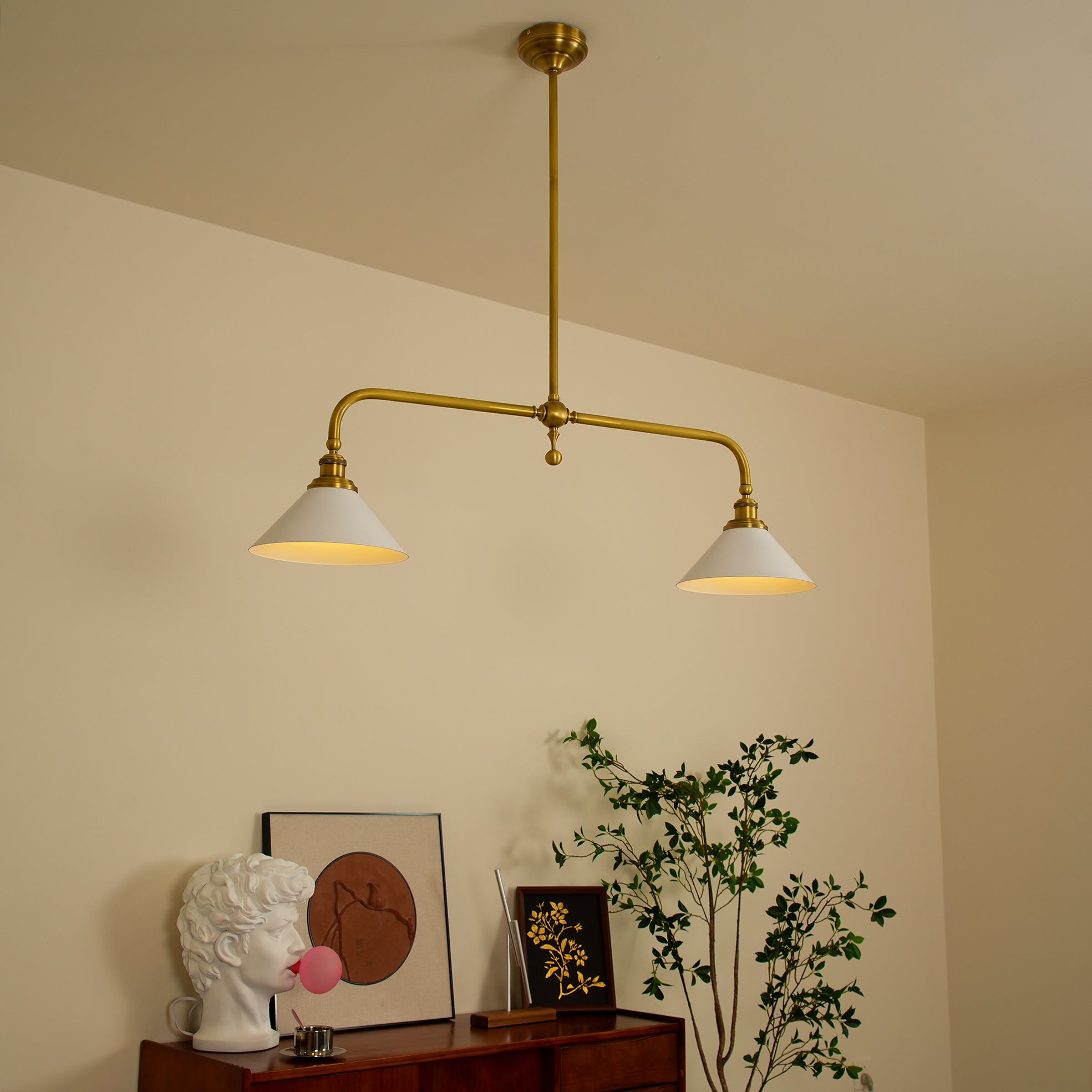 Double Head Pendant Lamp - Ceramic Shade Lighting Fixture