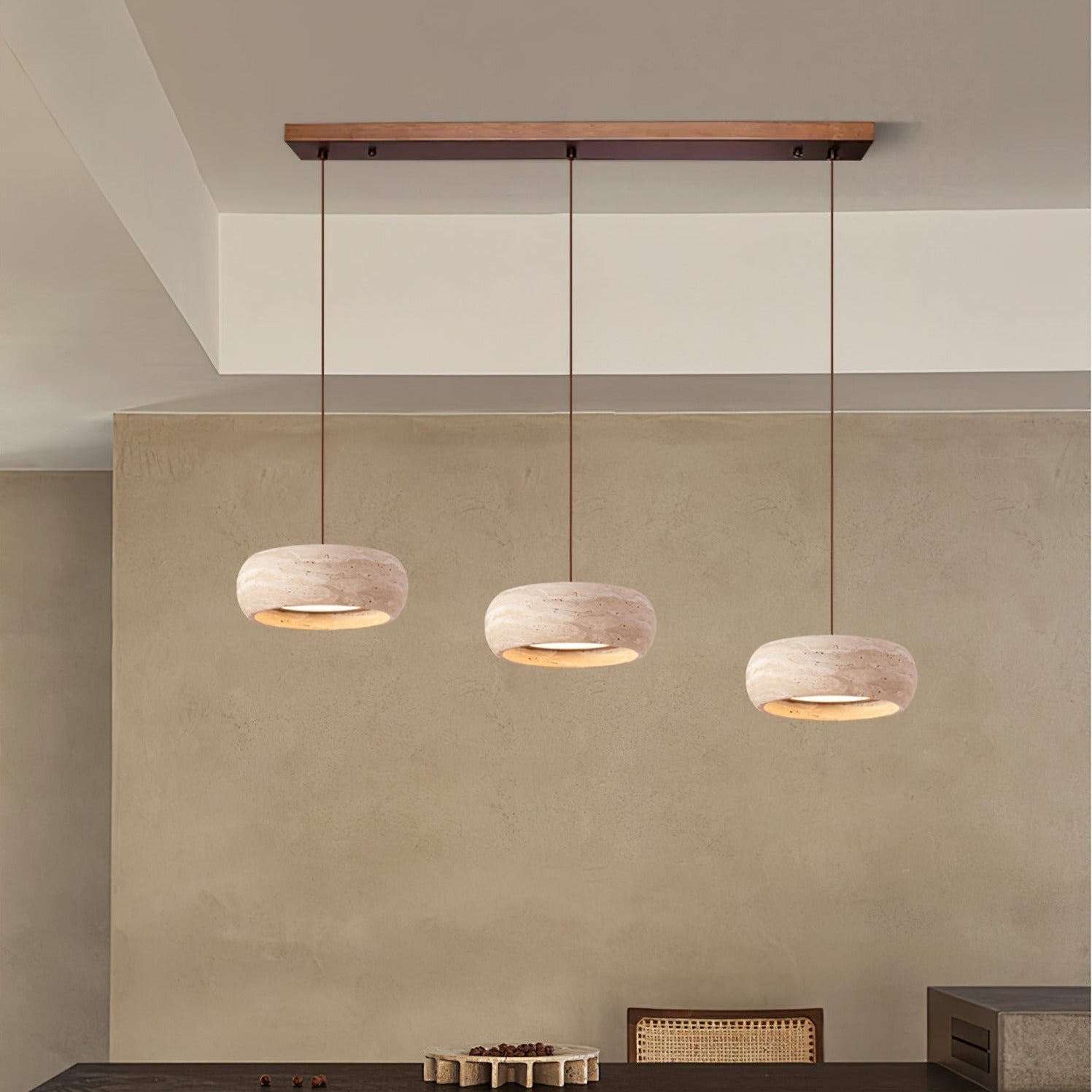 Modern Travertine Pendant Lamp – Donut-Shaped Ceiling Light