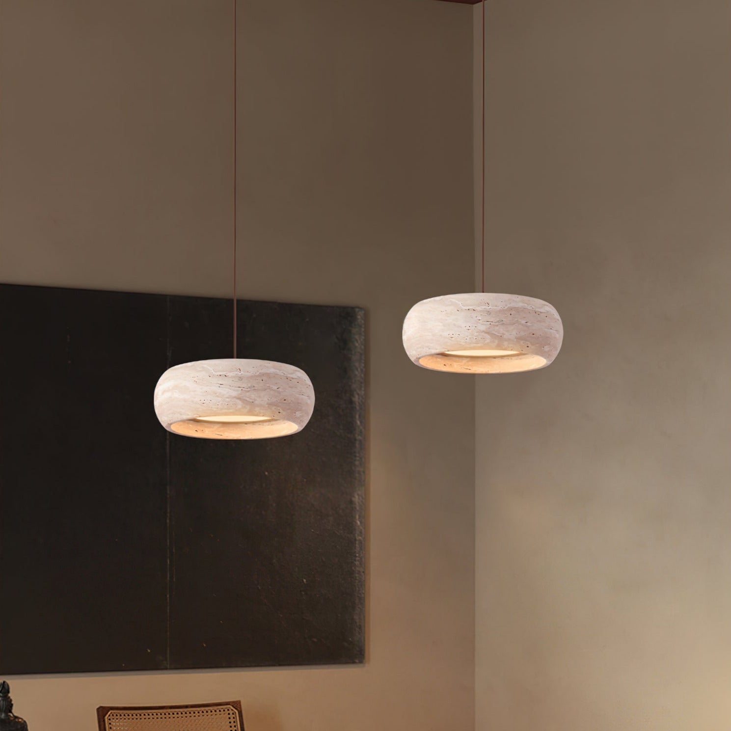 Modern Travertine Pendant Lamp – Donut-Shaped Ceiling Light