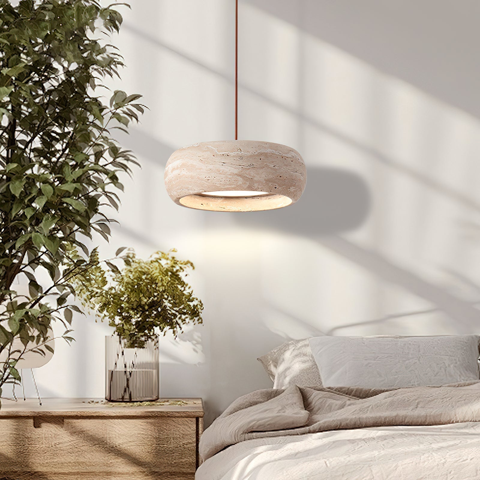 Modern Travertine Pendant Lamp – Donut-Shaped Ceiling Light