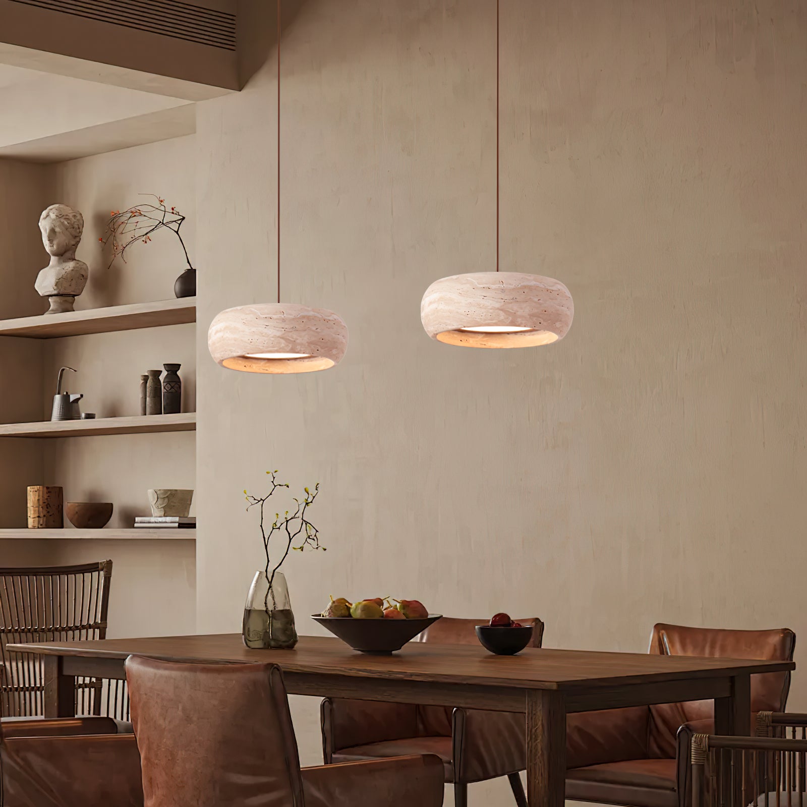 Modern Travertine Pendant Lamp – Donut-Shaped Ceiling Light
