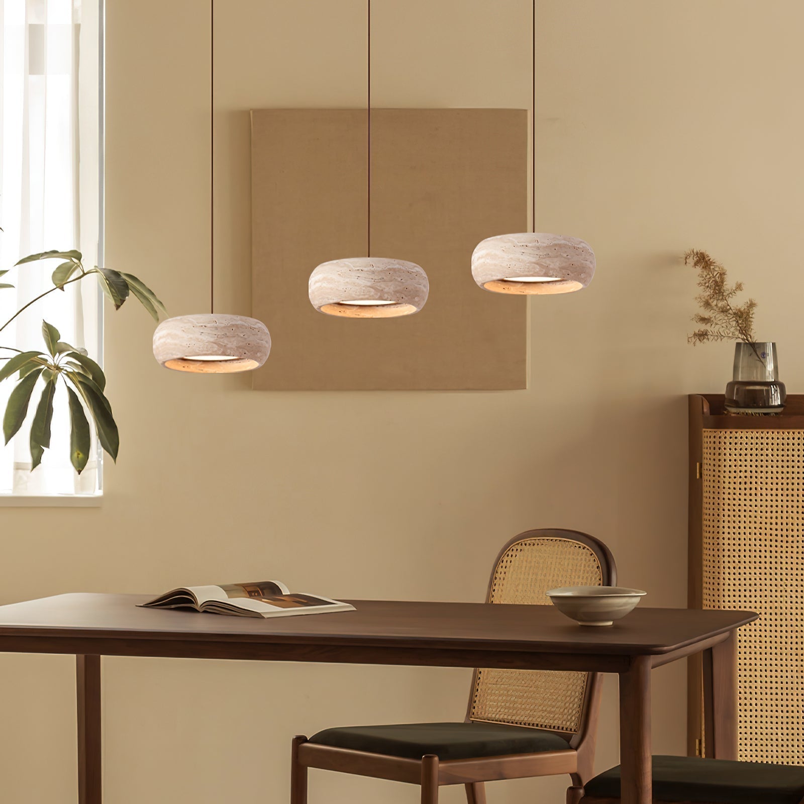 Modern Travertine Pendant Lamp – Donut-Shaped Ceiling Light