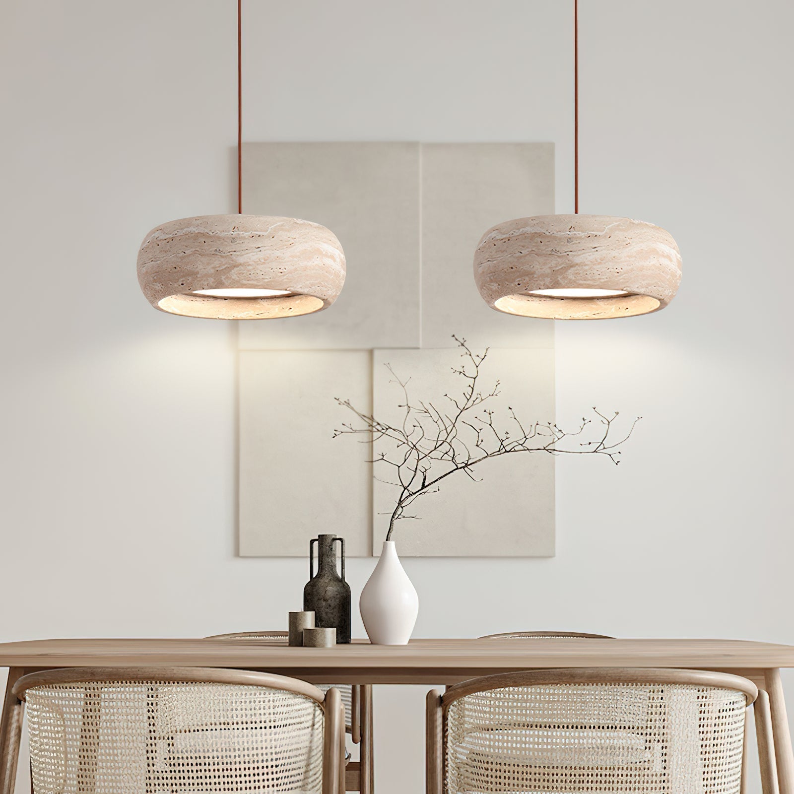 Modern Travertine Pendant Lamp – Donut-Shaped Ceiling Light
