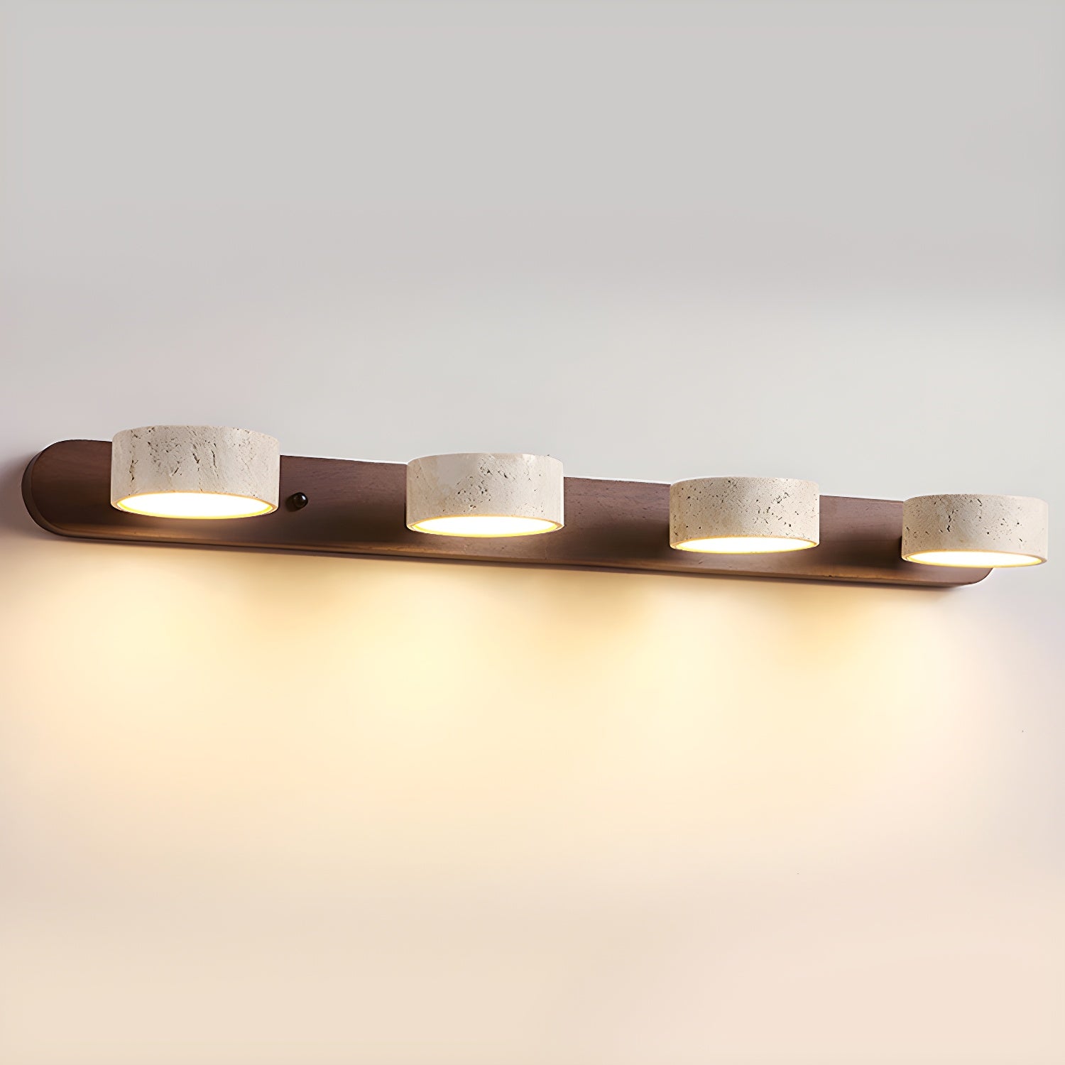 Contemporary Vanity Wall Lamp – Travertine and Wood Combination with LED Lighting