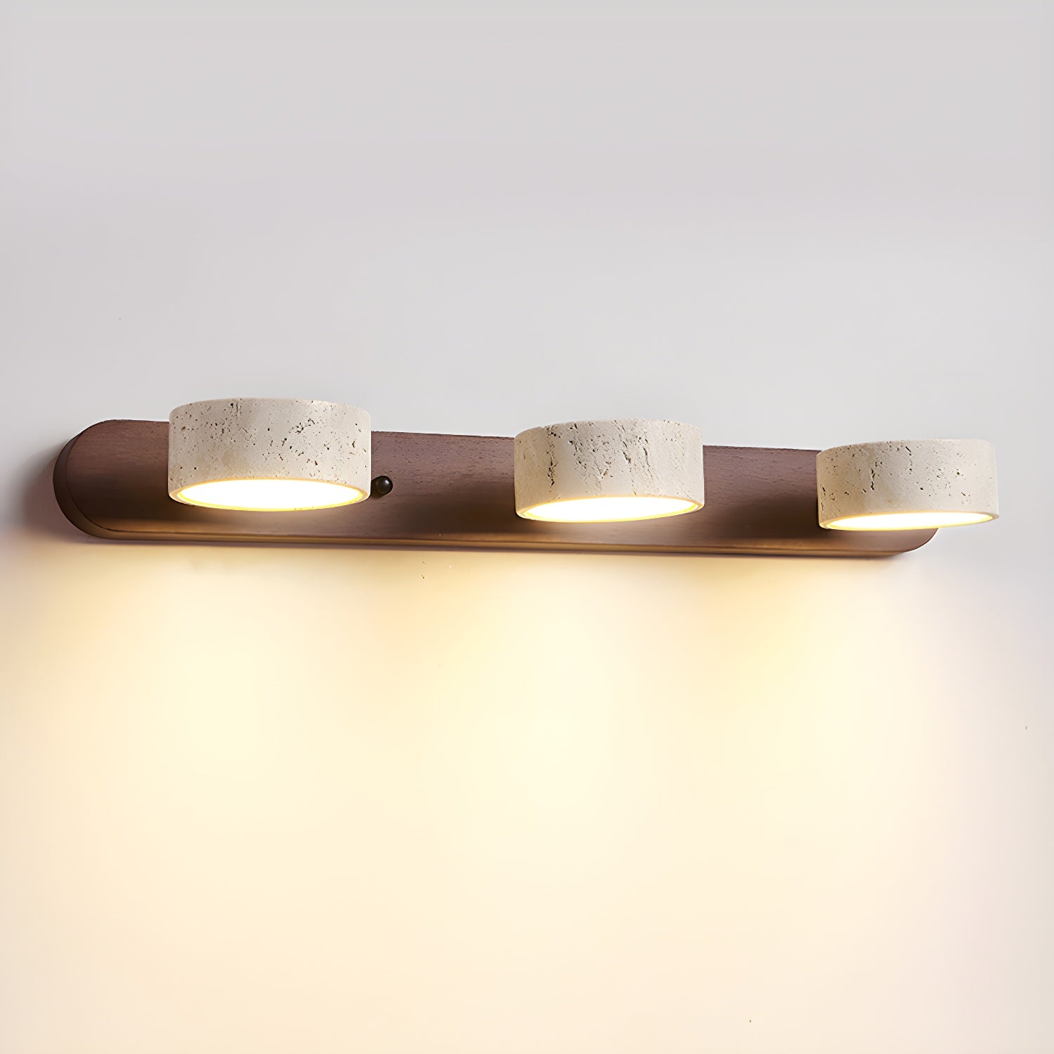Contemporary Vanity Wall Lamp – Travertine and Wood Combination with LED Lighting