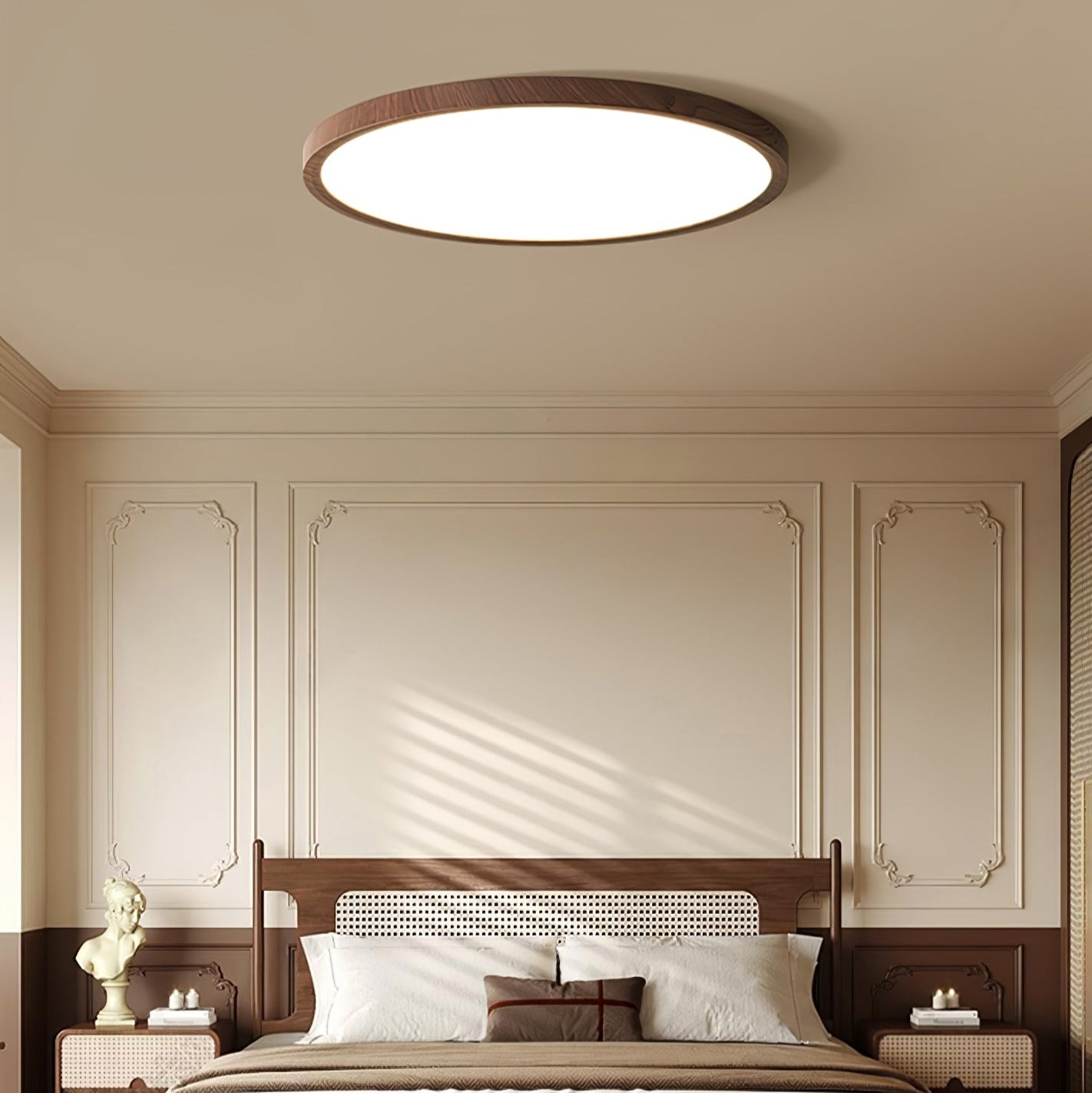Contemporary Slim LED Ceiling Lamp – Metal & Acrylic Flush Mount in Walnut Finish