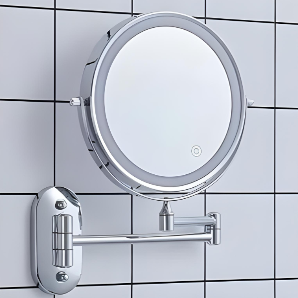 Rechargeable LED Magnifying Mirror in Chrome Silver – Perfect for Makeup & Bathroom - Atelier Dubois Paris