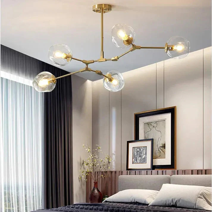 Modern Satellite-Shape Chandelier | Blown Glass Shades Ceiling Light Fixture