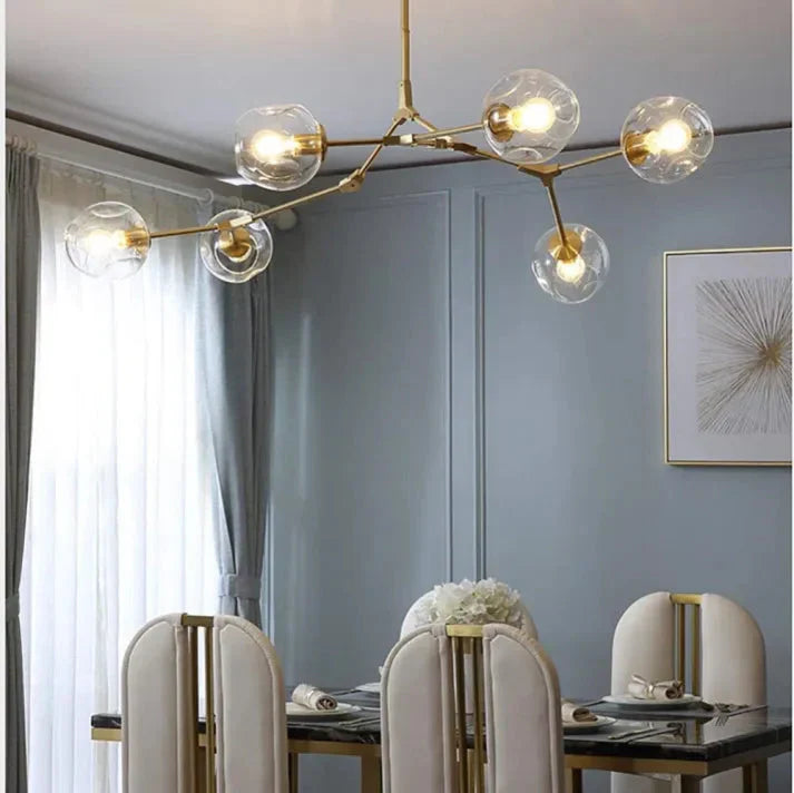 Modern Satellite-Shape Chandelier | Blown Glass Shades Ceiling Light Fixture