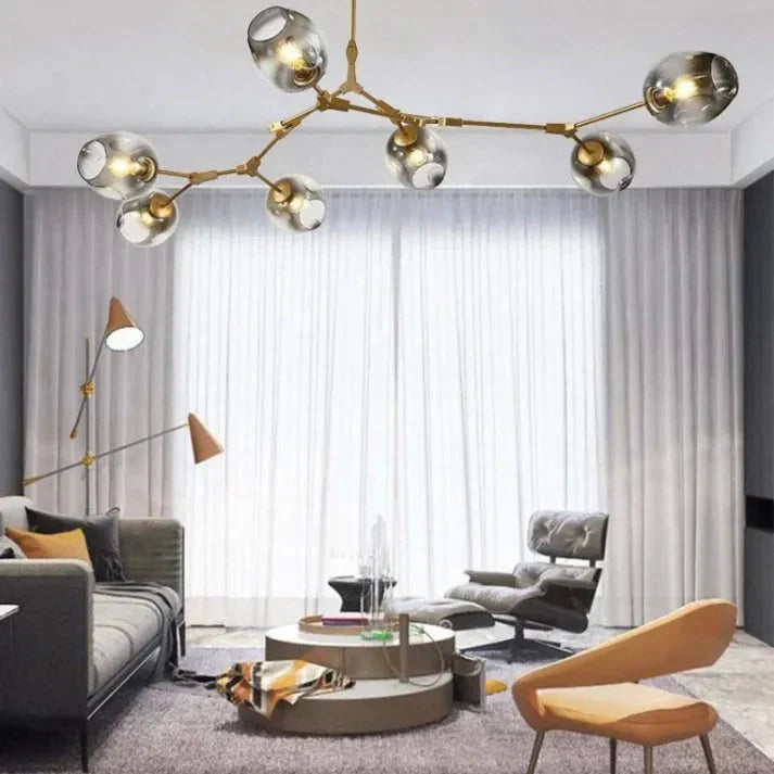Modern Satellite-Shape Chandelier | Blown Glass Shades Ceiling Light Fixture