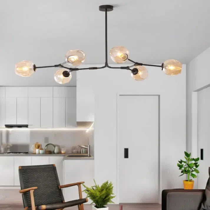 Modern Satellite-Shape Chandelier | Blown Glass Shades Ceiling Light Fixture