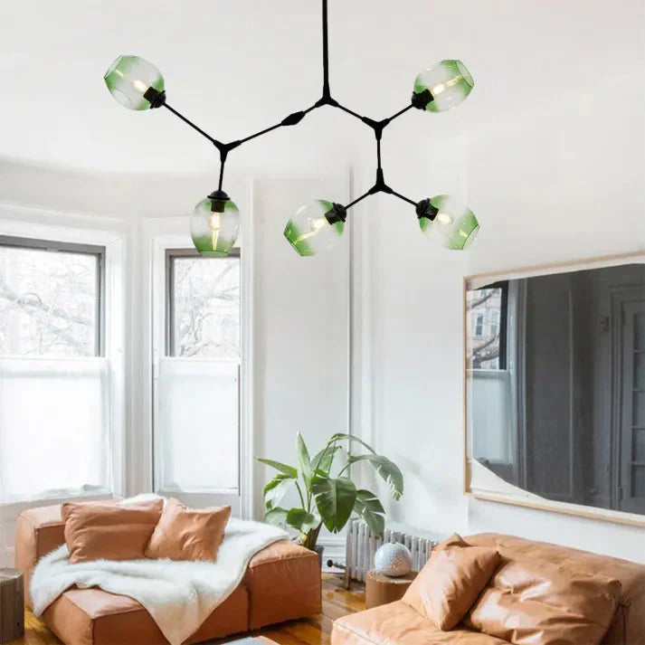 Modern Satellite-Shape Chandelier | Blown Glass Shades Ceiling Light Fixture