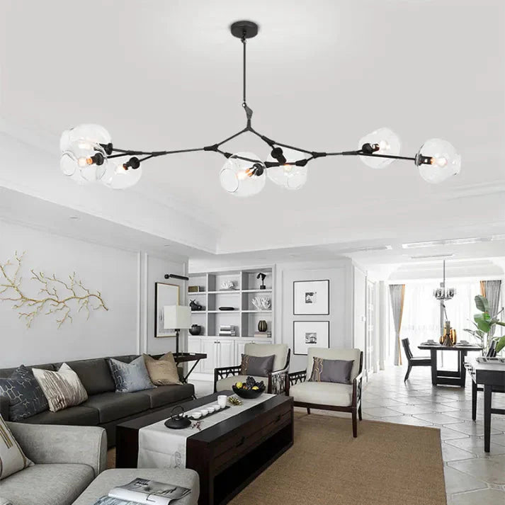 Modern Satellite-Shape Chandelier | Blown Glass Shades Ceiling Light Fixture