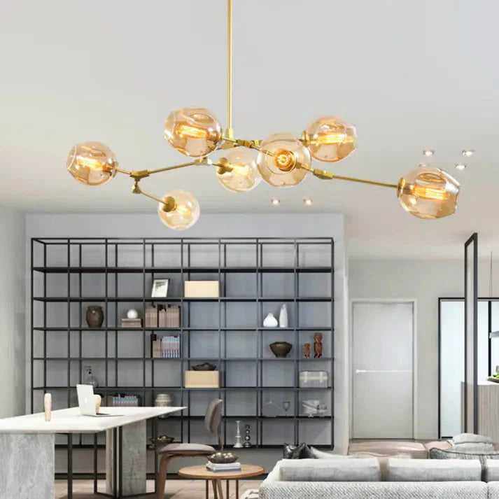 Modern Satellite-Shape Chandelier | Blown Glass Shades Ceiling Light Fixture