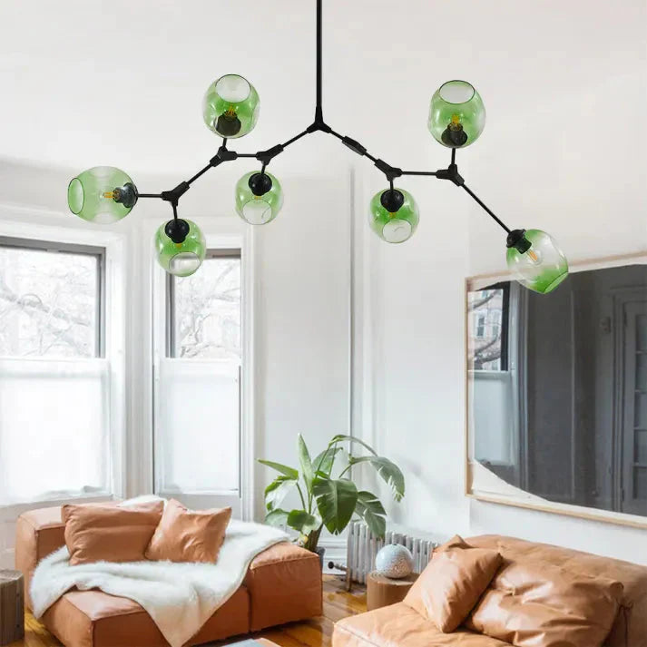 Modern Satellite-Shape Chandelier | Blown Glass Shades Ceiling Light Fixture
