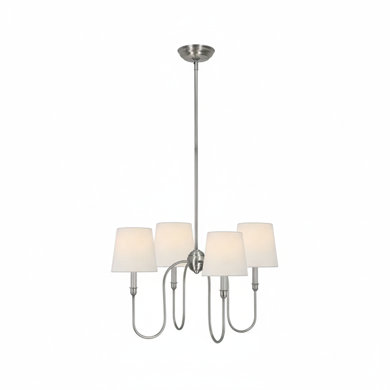 Rod Iron Chandelier with Fabric Shade – Traditional Pendant Lamp
